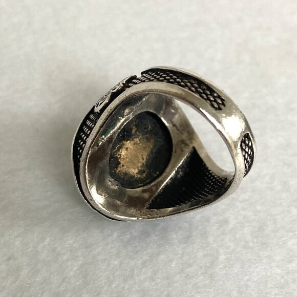 Sterling Silver 925 Green Chalcedony Turkish Ottoman Tughra Unisex Ring Sz 9.25 - Picture 7 of 16